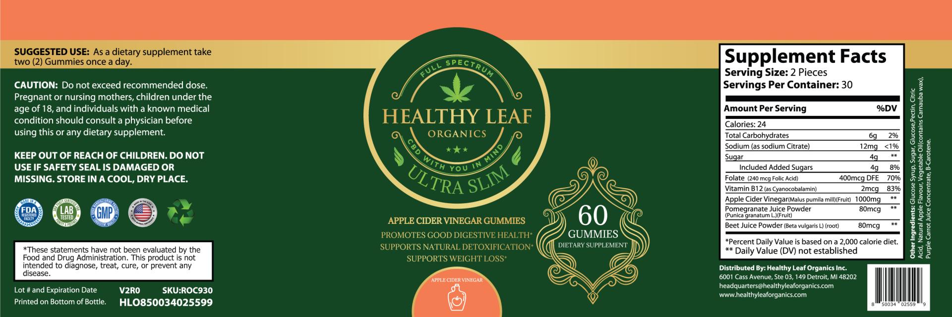 "Ultra Slim" Apple Cidar Vinegar Gummies HLO930