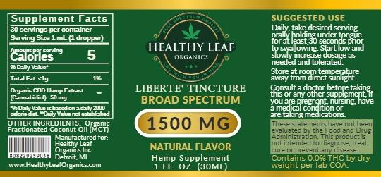 Liberte' 1500mg tincture 30ML - natural flavor.    THC FREE